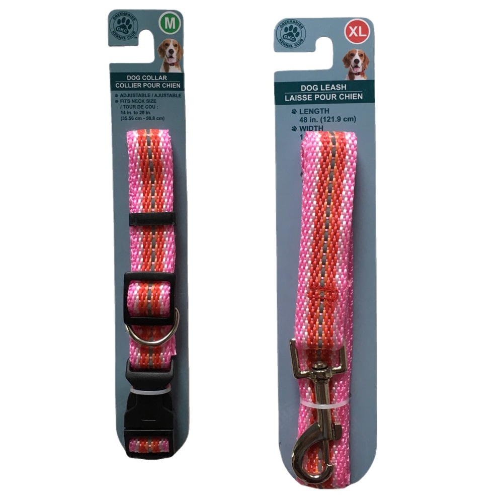 Pink Dog Collar and Dog Leash Set
